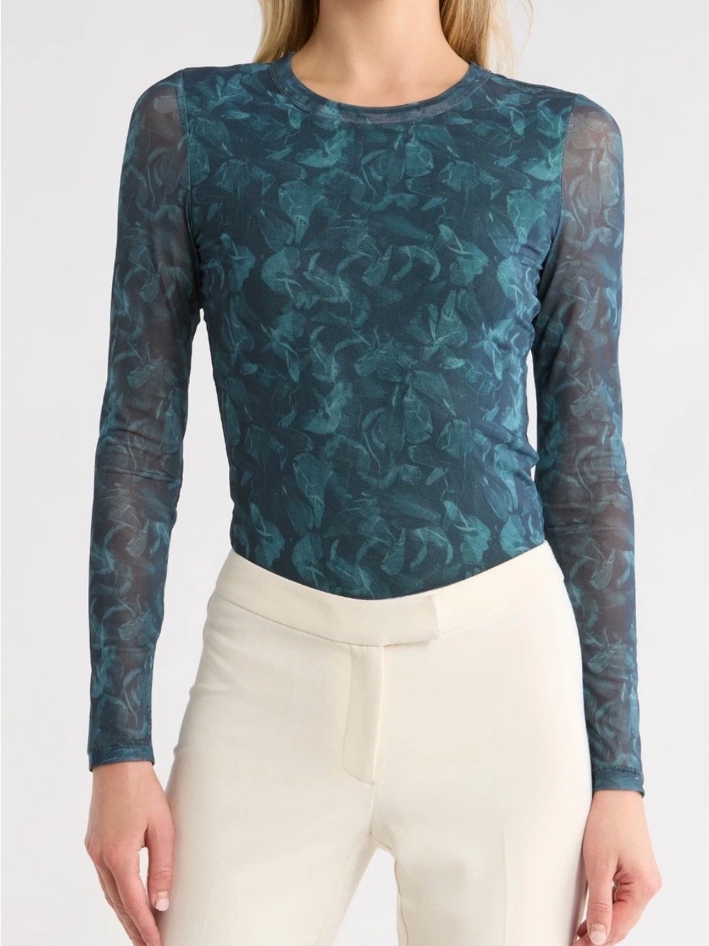 rag & bone Aliyah Teal Long-sleeve Mesg Top Tee XXS